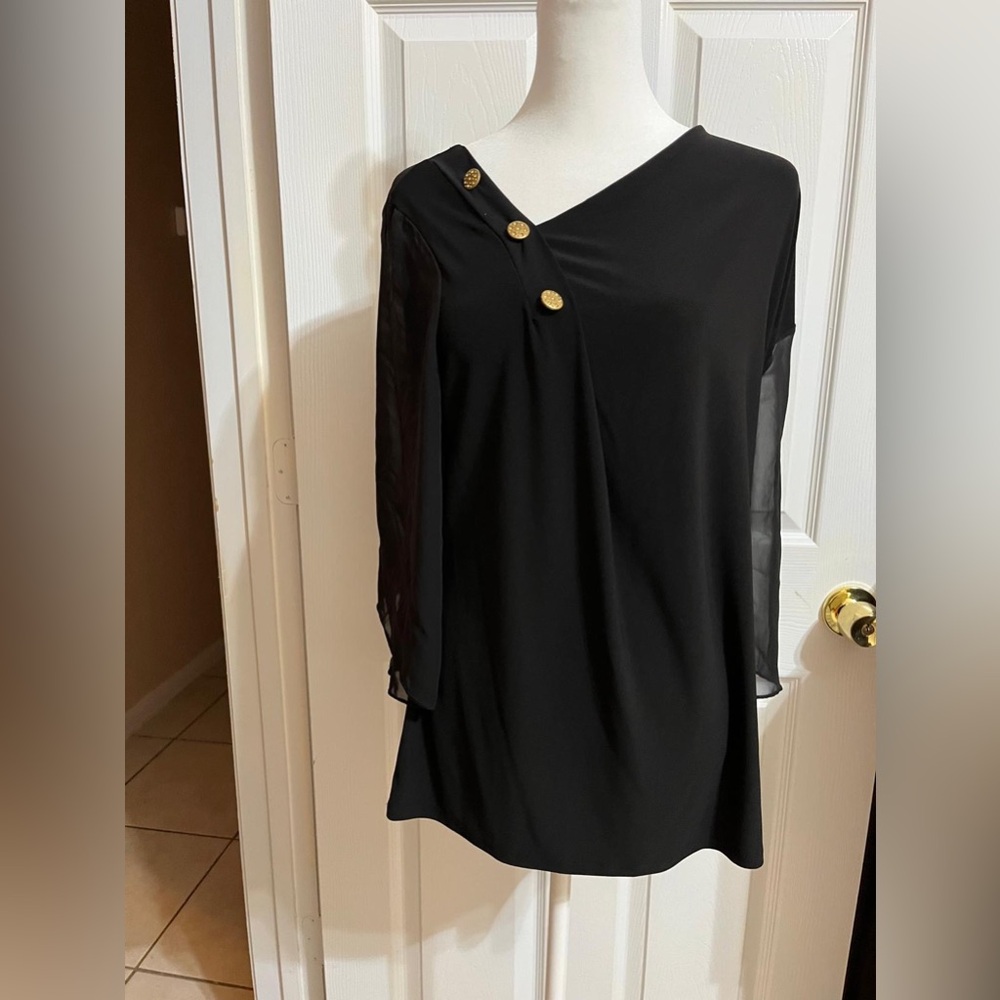 Atelier 29 Black sheer long sleeve blouse with gold buttons (E)